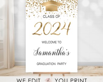 Graduation Welcome Sign, Class Of 2024, Gold Decor, College Graduate Celebration, High School, Personalized, Printable Digital File