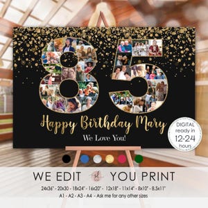 85. Geburtstag Foto-Collage, benutzerdefinierte 85. Jahrestag Tafel Bilder, 80 Foto Poster, Frau, Mann, personalisiert, digitale Datei druckbare