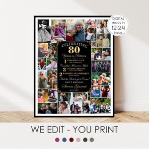 80th Birthday Photo Collage, 80 Birthday Gift for Dad, Grandpa, 80th Birthday Men, 80 Years of Life, Personalized Digital File Printable