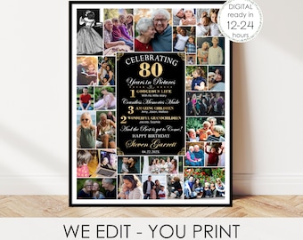 80th Birthday Photo Collage Gift: Personalized Keepsake (Digital File)