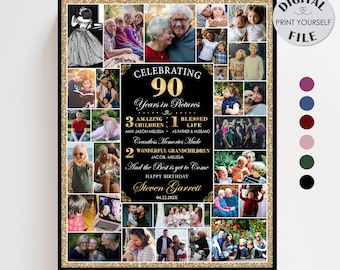 90th Birthday Photo Collage, 90th Birthday Gift for Dad, 90th Birthday Grandpa Gift, 90th Picture Poster, Custom, Digital File Printable