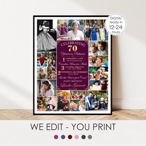 Collage 70e verjaardag, 75e verjaardagscadeau voor moeder, 70e foto's, 75 jaar leven, oma gepersonaliseerde aandenken, digitaal bestand afdrukbaar