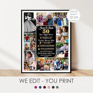 Collage de fotos personalizado para el 50.º aniversario, regalo de bodas de oro, aniversario para padres, 50 años de casados, personalizado, archivo digital imprimible.