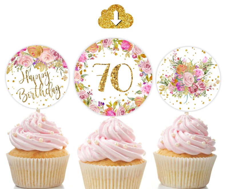 70th Birthday CupCake Toppers 70th Birthday Favors Treats Etsy
