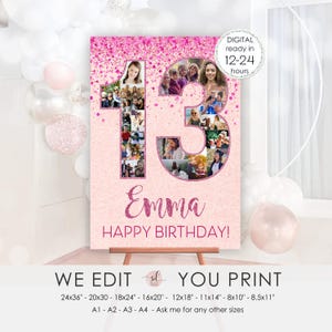 Collage de fotos del 13.° cumpleaños, regalo para hija, póster con el número 13, regalo de collage de fotos, niña o niño, personalizado, archivo digital imprimible