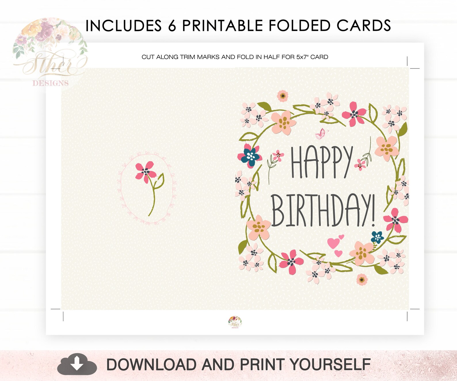 Printable Birthday Cards Pack Happy Birthday Card Floral Boho | Etsy