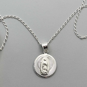 Virgin Guadalupe Necklace – 925 Sterling Silver – Catholic Gift for First Communion – Religious Medal