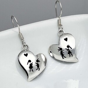 Sterling Silver Heart Earrings – Heart Dangle Earrings – Girlfriend Jewelry Gift – Romantic Silver Earrings