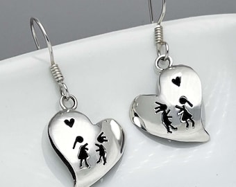 Sterling Silver Heart Earrings – Heart Dangle Earrings – Girlfriend Jewelry Gift – Romantic Silver Earrings