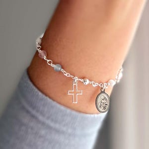 Fertility Rosary Bracelet — Saint Anne Prayer Jewelry with Rose Quartz, Moonstone & Aquamarine | TTC Gift | Catholic Bracelet for Women