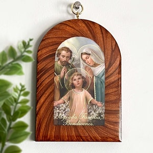 Placa de la Sagrada Familia, 5,5" x 3,5", arte de pared de madera, arte de pared de la Sagrada Familia, Niño Jesús, decoración de pared religiosa.