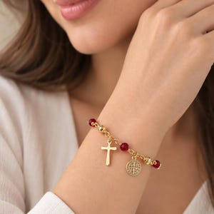 Red Rosary Bracelet | Personalized Catholic Jewelry | Religious Gift for Women