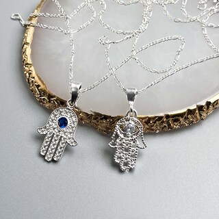 ROMANTIC WORK Collana Hamsa Mano Di Fatima Con Albero Della Vita - Argento 925 E Pietra Di Luna, Amuleto Portafortuna Donna
