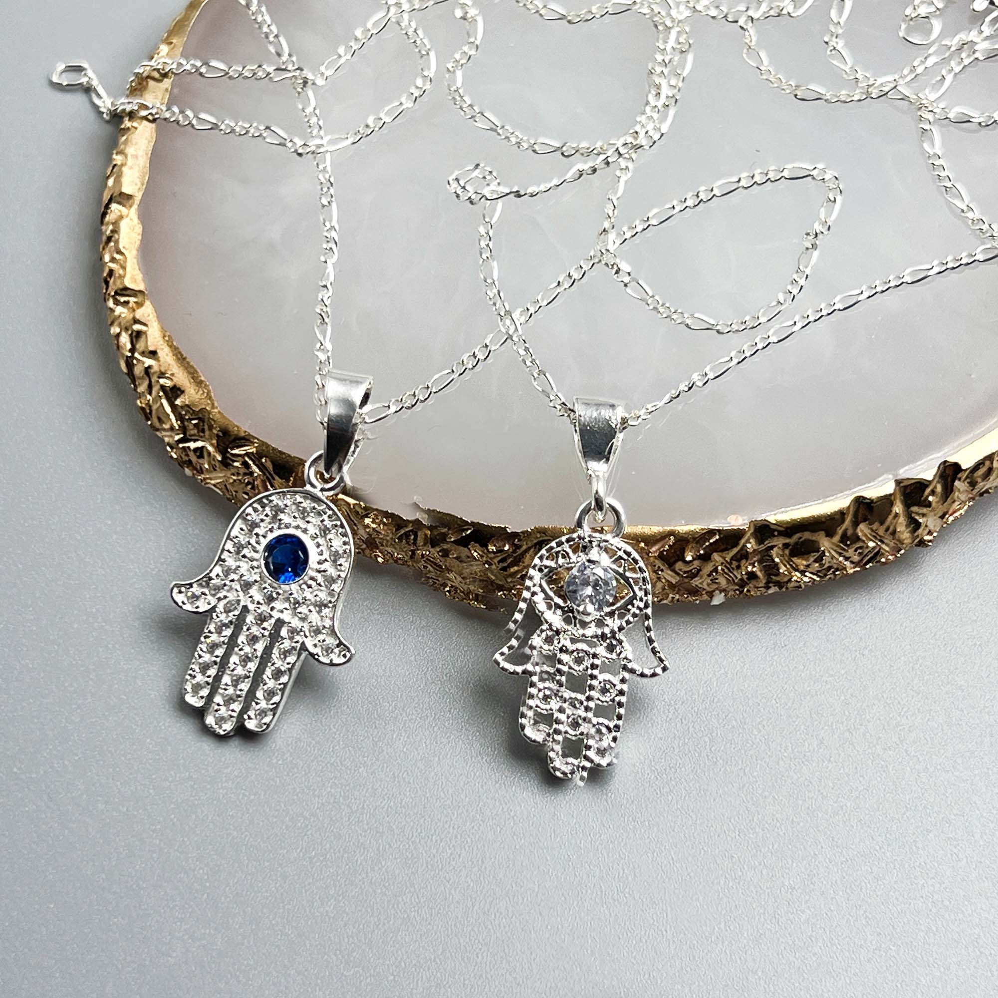 ROMANTIC WORK Collana Hamsa Mano Di Fatima Con Albero Della Vita - Argento 925 E Pietra Di Luna, Amuleto Portafortuna Donna