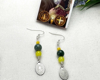 Saint Benedict Earrings, Silver Earrings, Protection Earrings, Religious Earrings Gift.
