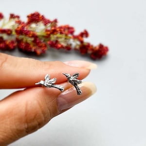 Hummingbird Stud Earrings, Tiny Hummingbird Studs, Sterling Silver Earrings, Minimalist Women Earrings Gift.