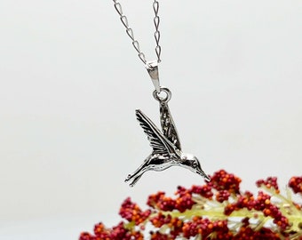 925 Sterling Silver Hummingbird Necklace, Sympathy Gift , Hummingbird Memorial.