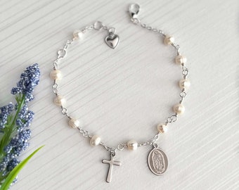 Our Lady of Guadalupe Bracelet, 925 Sterling Silver Rosary, Religious Jewelry Gift For Her.