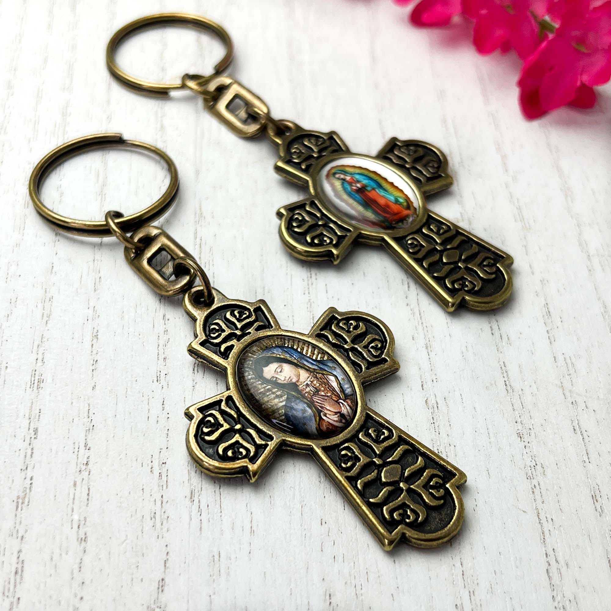 Virgin Mary Keychain, Cross Key Ring, St. Anthony of Padua, Catholic ...