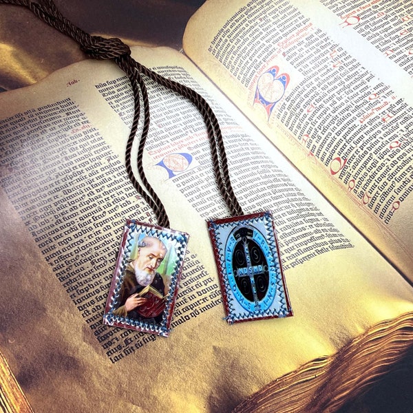 Saint Benedict Scapular, Brown Scapular Laminated, Religious Gift.