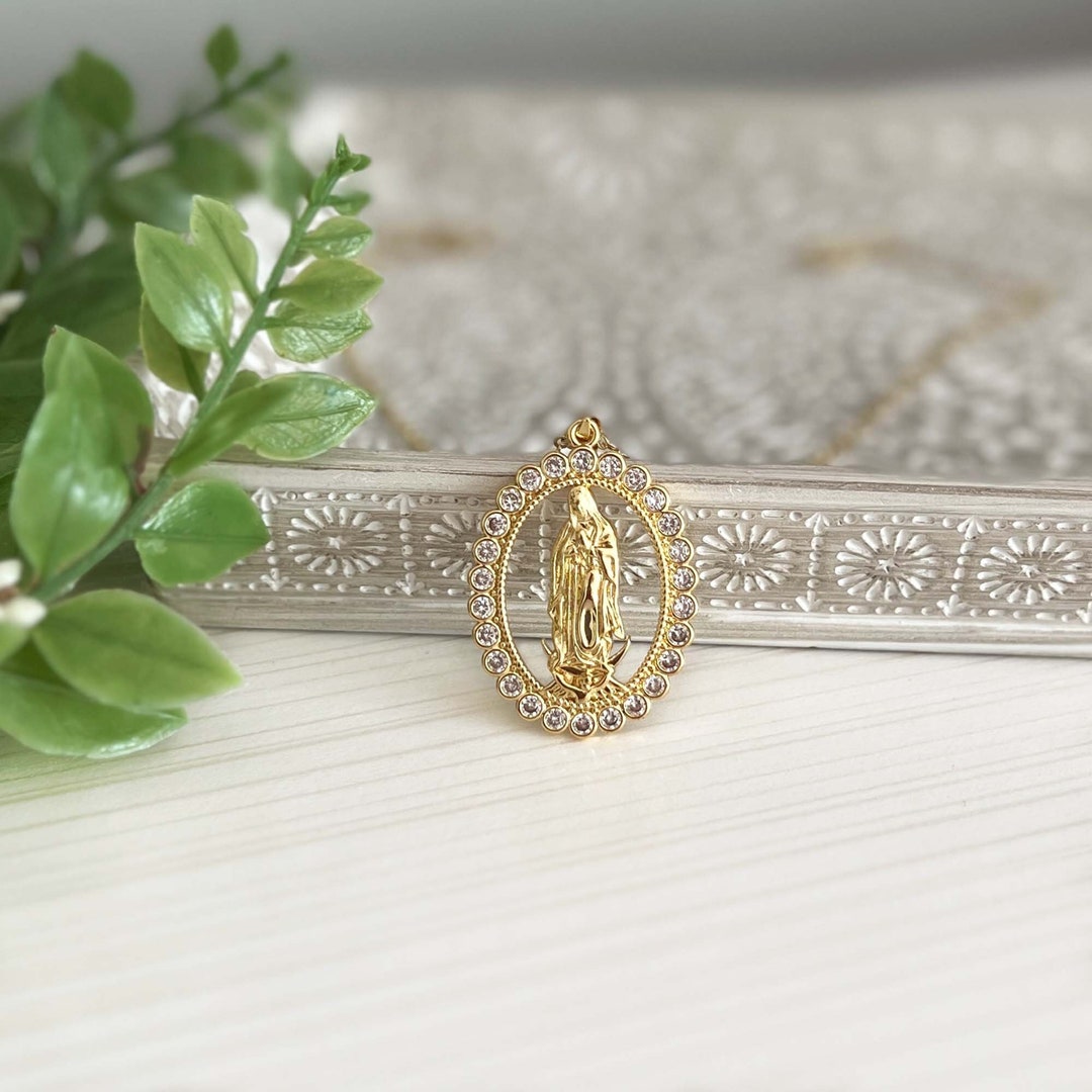 Our Lady of Guadalupe Necklace Cubic Zirconia Virgin Mary - Etsy