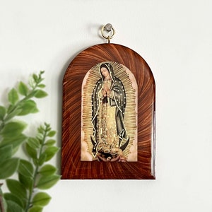 Our Lady of Guadalupe Wood Frame, 5.5" x 3.5" Virgin Mary Wall Art, Religious Wall Decor.