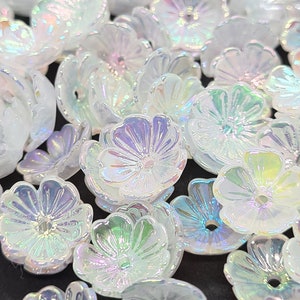 white semi opaque AB acrylic 12mm flowers