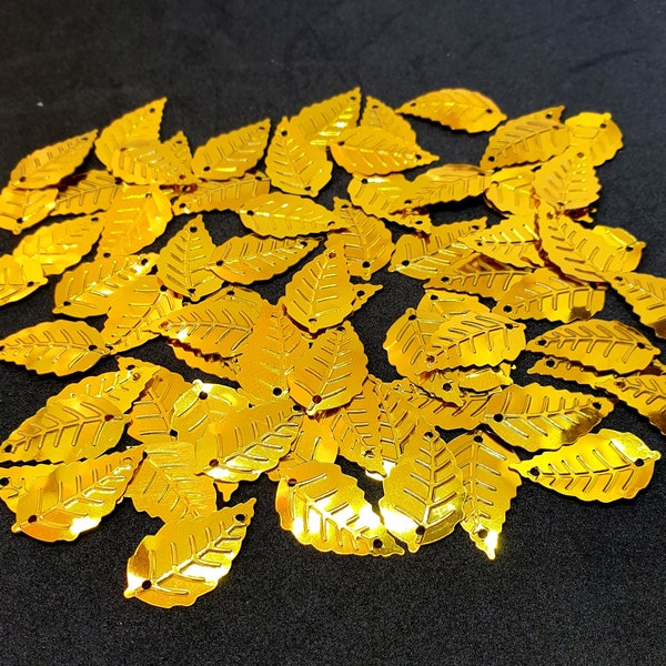 5g gold shiny sequin leaves 25mm x 14mm