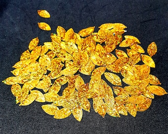 Hologram gold sequin leaves 18 x 9mm approx 110 pieces
