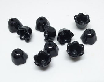 10mm Glossy Black Acrylic bell flower beads 50 pieces