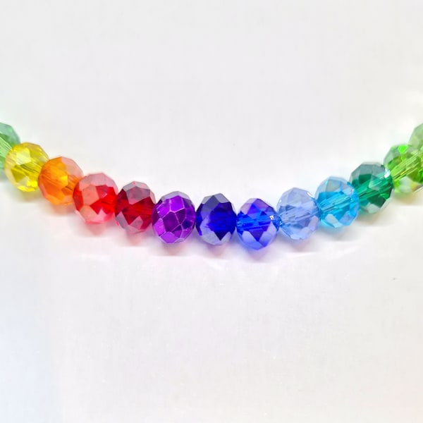 48 sparkly AB rainbow glass crystal rondelle beads 8mm x 6mm mix 2
