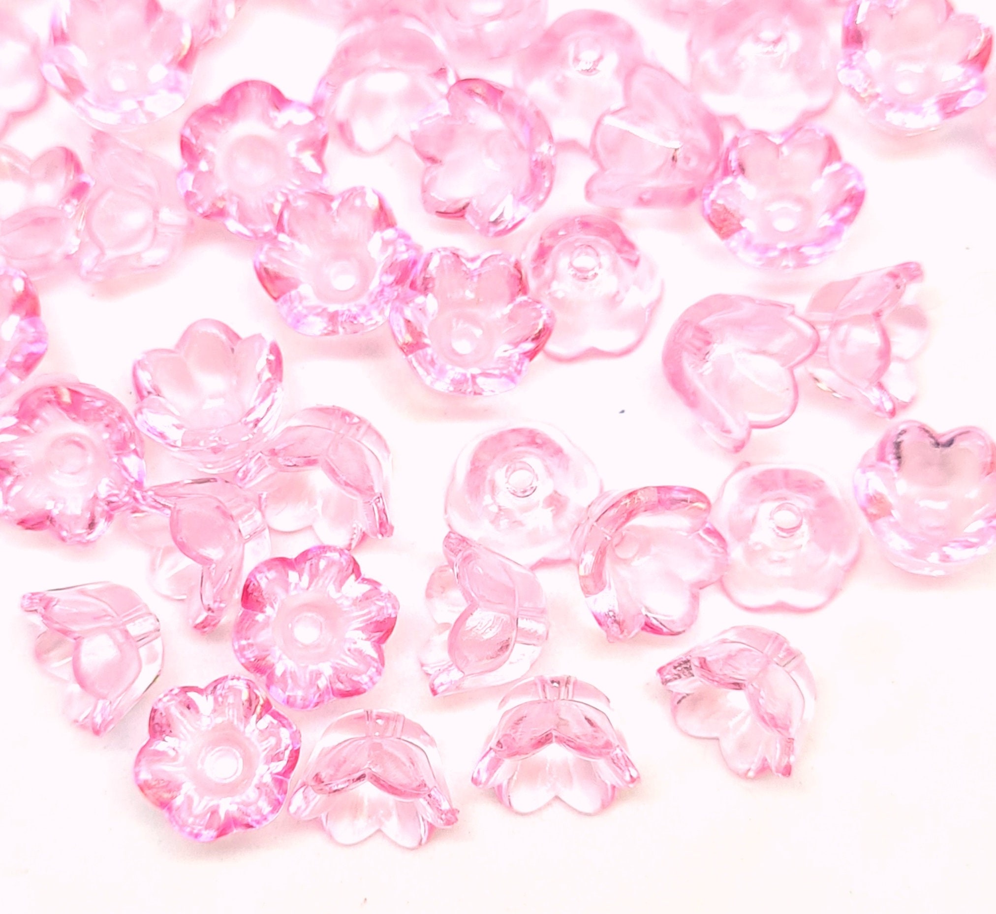 10mm Pink Transparent Acrylic Bell Flower Beads 50 Pieces - Etsy