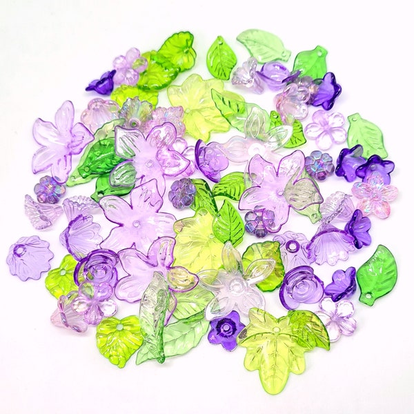 25g of purple transparent acrylic flowers and leaves
