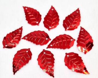 5g red shiny sequin leaves 25mm x 14mm