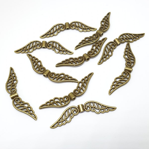 10 x 52mm Large bronze filigree angel wings charms pendant.