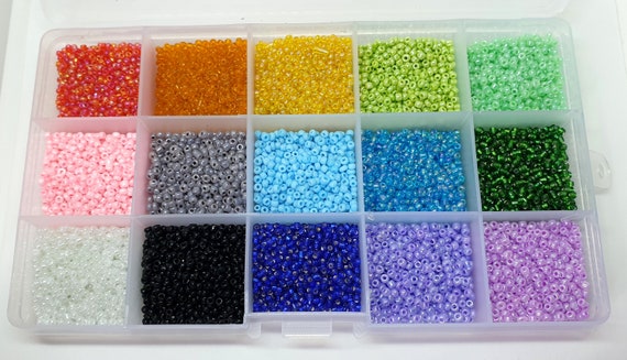 15 Colours of 2mm Seed Beads in a Plastic Sectioned Box -  Canada