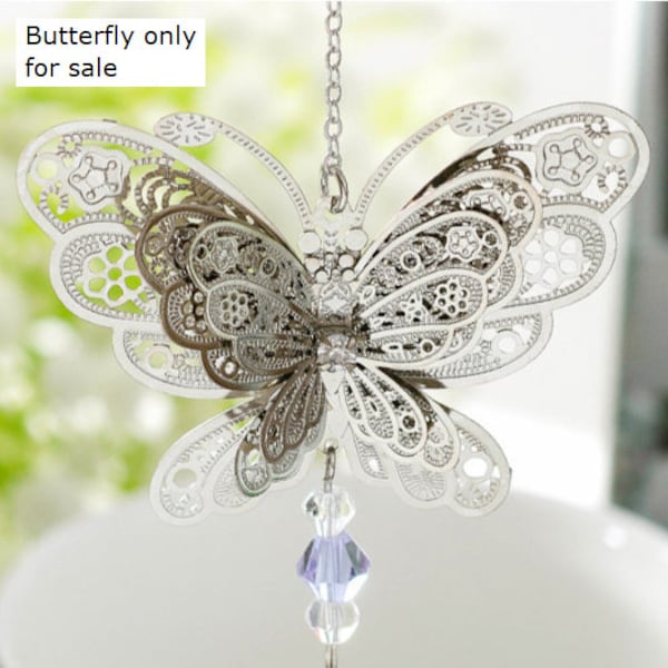3D silver butterfly, sun catcher pendant, connector