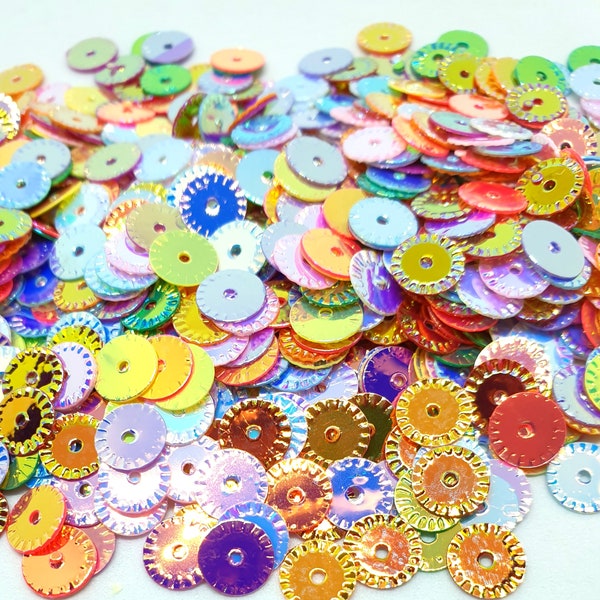 10g of 7mm fluted edged round sequins mixed colors