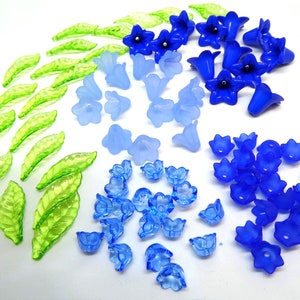 Acrylic bluebell flower and leaf beads