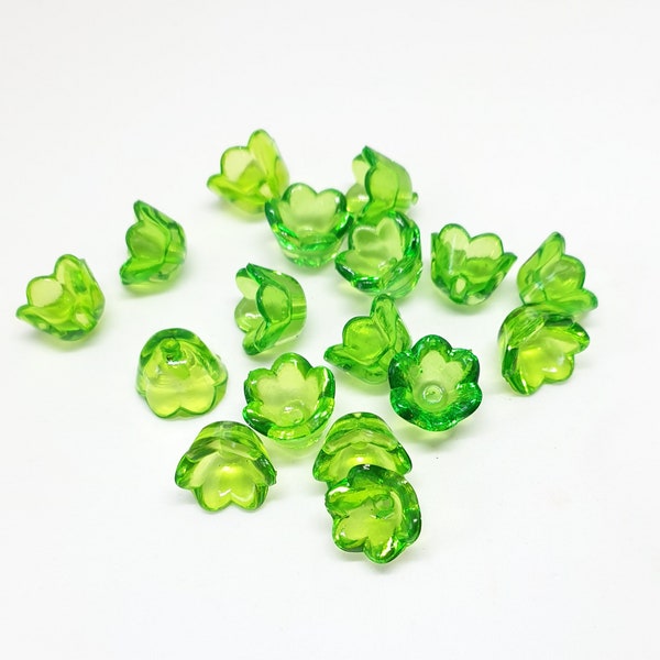 10mm Green Transparent Acrylic bell flower beads 50 pieces