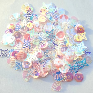 Clear irridescent shells and stars with pink AB sequins 10g