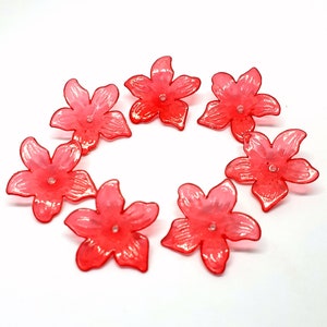 25 Stück Große Rote 28mm transparente Acryl Blumen