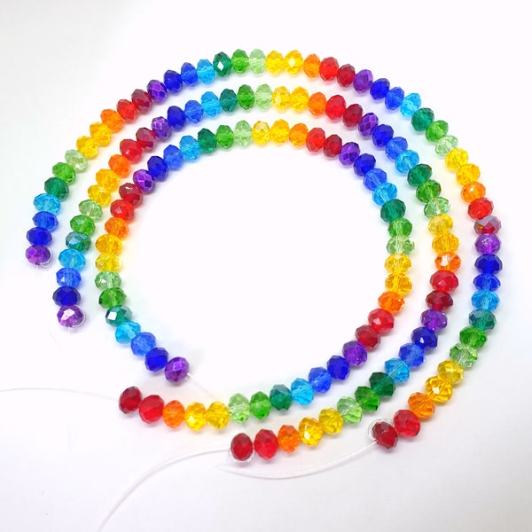 48 sparkly rainbow glass crystal rondelle beads 8mm x 6mm mix 2