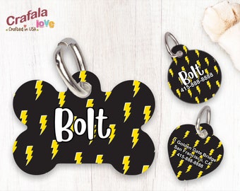 Personalized Pet Tag, Pet ID Tag, Custom Pet tag, Custom Print Tag, lighting, bolt, Dog Tag, Cat Tag, Unique Tag