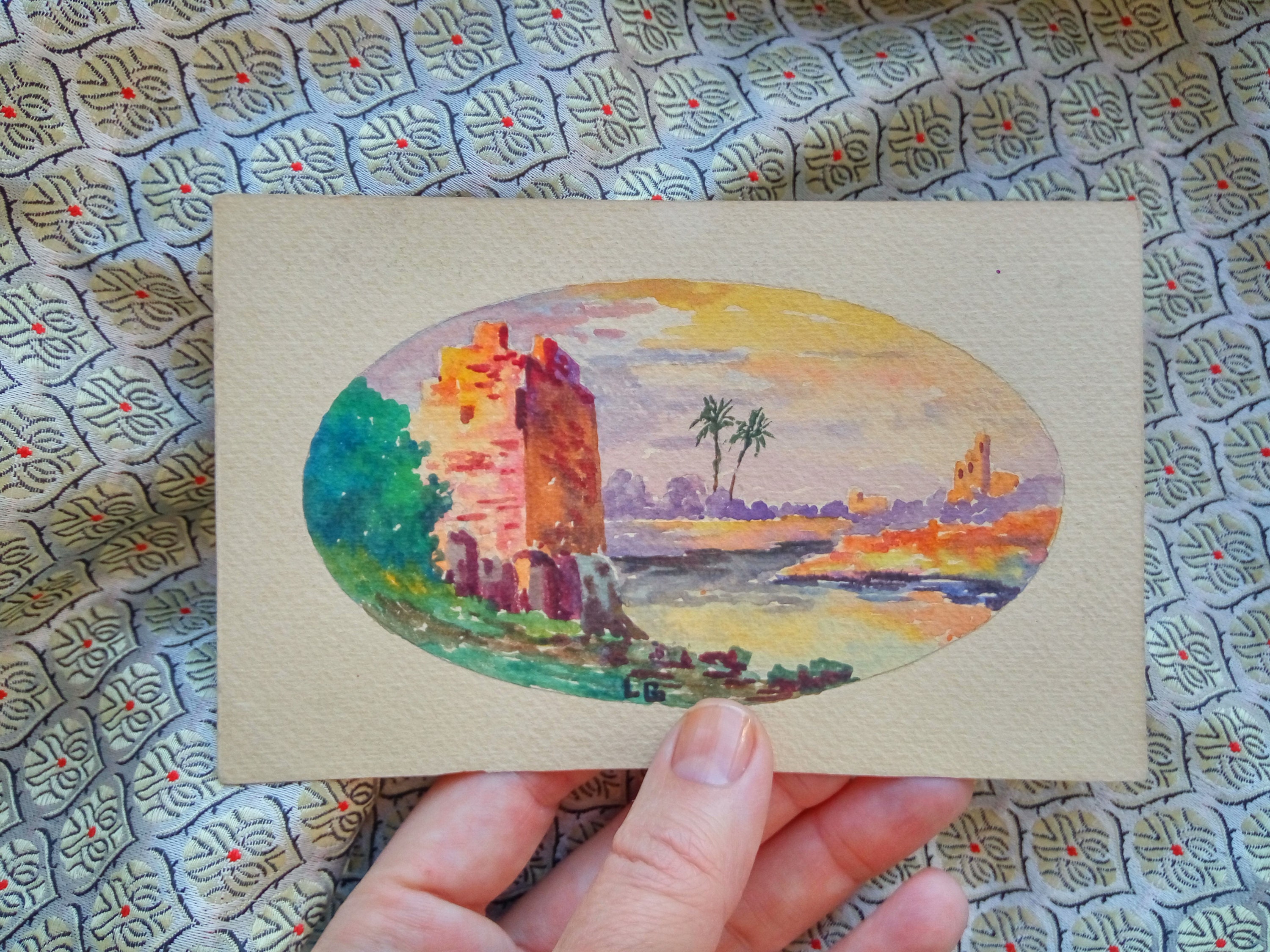 Hand made mini watercolor painting Watercolor on cardboard Etsy 日本