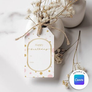 Cute Editable Happy Birthday Gift Tags, Printable Gift Tags for Girls, Editable Birthday Tag, Pink and Gold Printable, Cricut, Silhouette