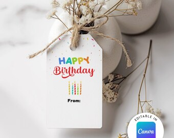 Colorful Happy Birthday Editable Gift Tag, Printable Birthday Gift Tag, Customized Gift Tag, Editable in Cricut, Silhouette