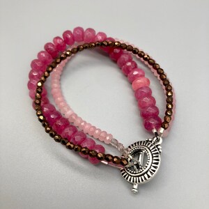Handmade Beaded Pink Jade Gemstone Bracelet - Layered Stacked Bracelet