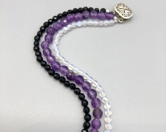 Amethyst and Onyx Beaded Bracelet - Wrapped Stacked Layered Bracelet