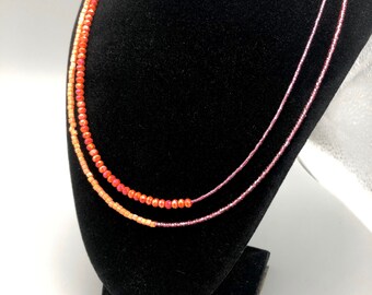 Handmade Beaded Necklace: Orange, Peach, and Pink Crystal Rondelles